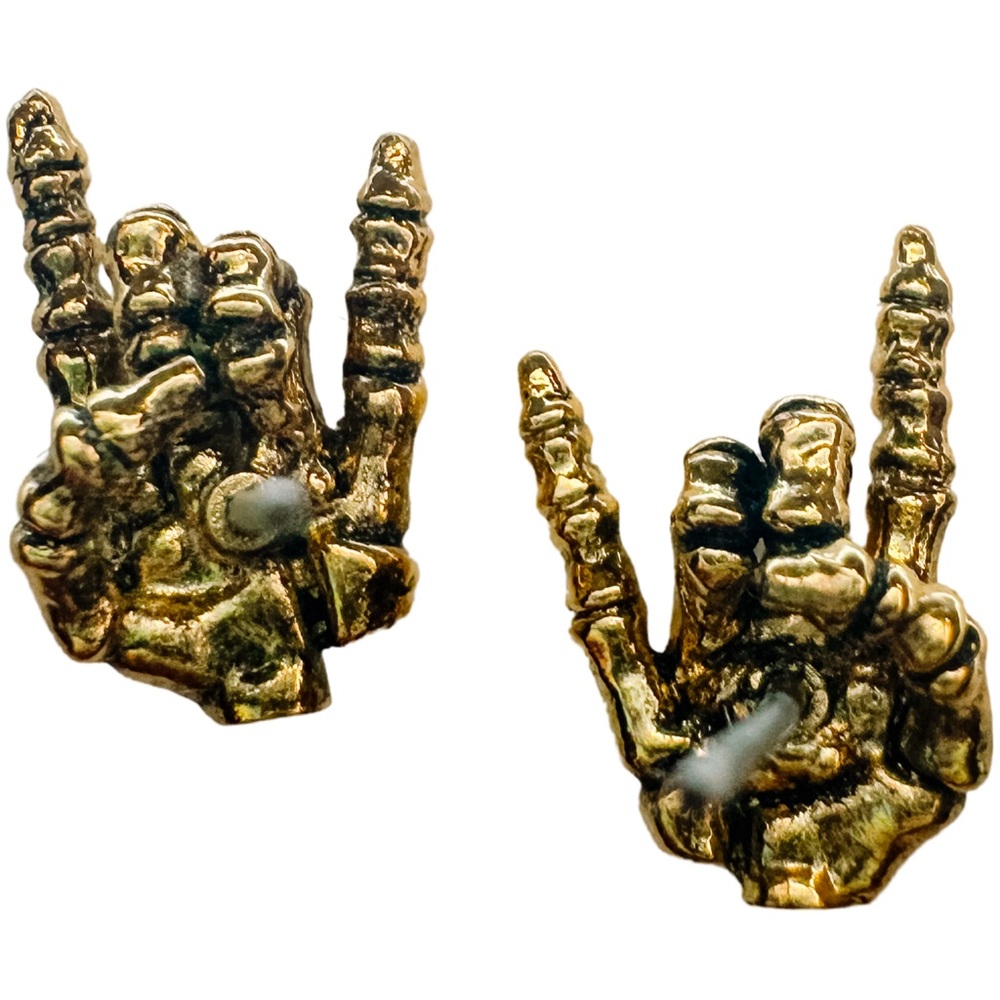 OOAK Don’t Fear The Reaper Gold Plated Skeleton Bones Rocker Earrings - Picture 4 of 7